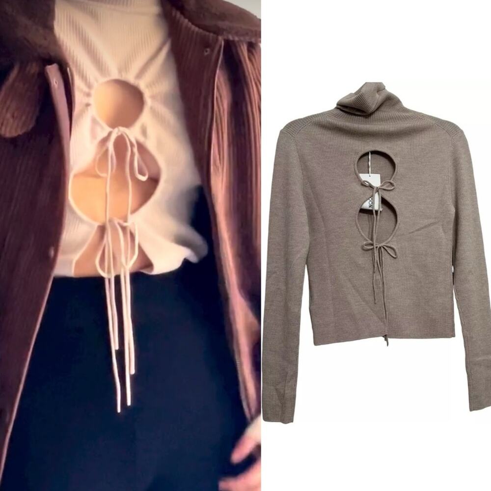 Thakoon Sweater Turtleneck Open Back Oatmeal Tan Merino Wool